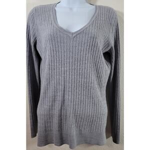 Luxe Gray V Neck Long Sleeve Sweater Top Medium Lightweight Soft Stretch